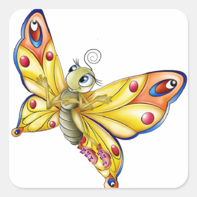 Butterfly Sticker/Cute Cartoon Butterfly Square Sticker (Front)