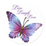 Butterfly Sticker/Purple "Live Laugh Love" Classic Round Sticker