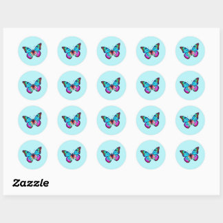 Butterfly Stickers Round Aqua