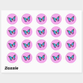 Butterfly Stickers Round Pink