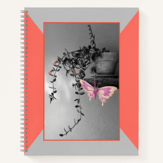 Butterfly Still Life Pink Peach Monochrome Photo Notebook