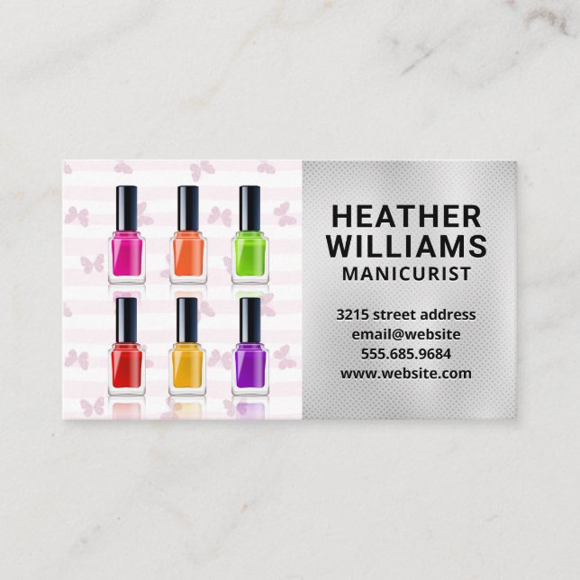 Butterfly Stripes | Colorful Nail Polish Bottles Business Card (Front)