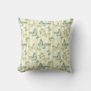 Butterfly Stripes Green Home Decor Throw Pillow