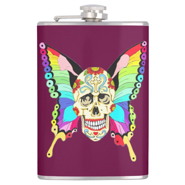 Butterfly Sugar Skull Flask (Front)
