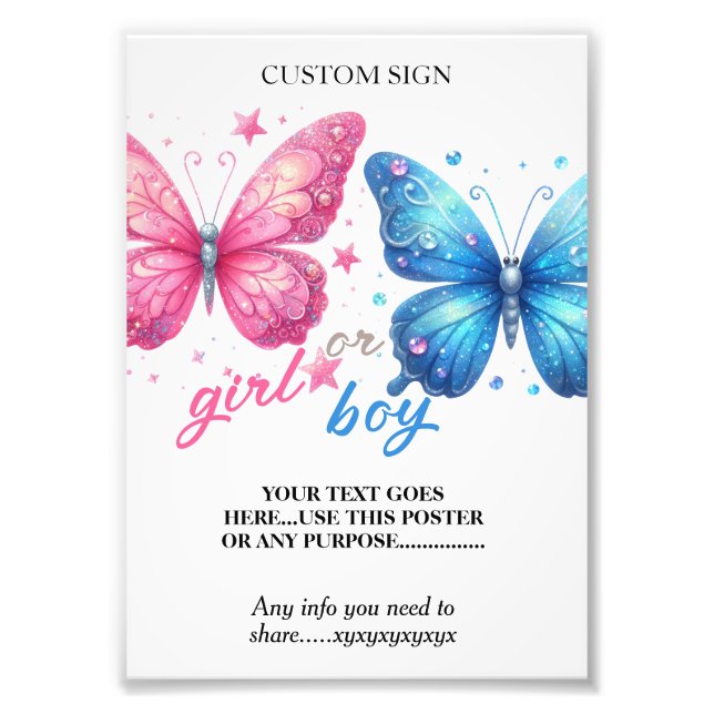 butterfly summer Gender Reveal Party custom poster (Front)