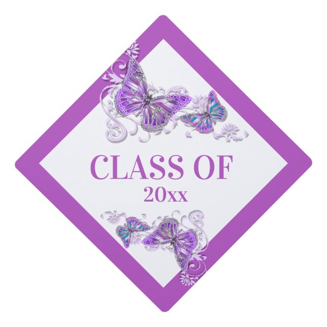 Butterfly summer pink purple class of elegant graduation cap topper (Front)