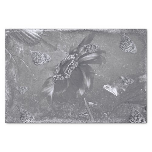 Butterfly Sunflower Black White Vintage Negative Tissue Paper