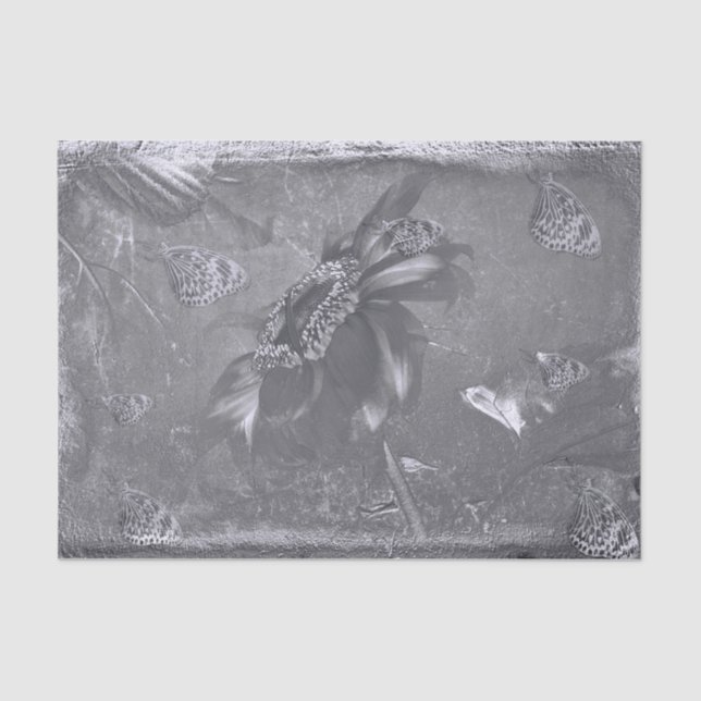 Butterfly Sunflower Black White Vintage Negative Tissue Paper (Front)