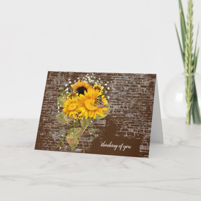 butterfly sunflower bouquet thinking of you card (Front)