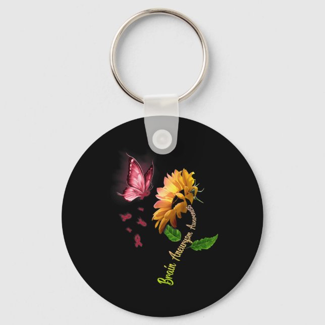 Butterfly Sunflower Brain Aneurysm Awareness 1  Keychain (Front)