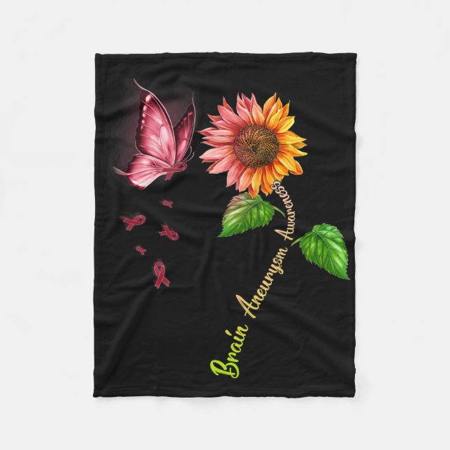 Butterfly Sunflower Brain Aneurysm Awareness  Fleece Blanket (Front)