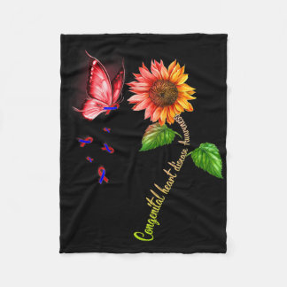 Butterfly Sunflower Congenital Heart Disease Aware Fleece Blanket