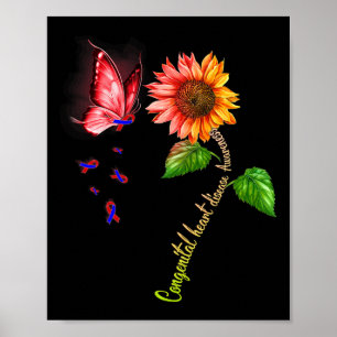 Butterfly Sunflower Congenital Heart Disease Aware Poster