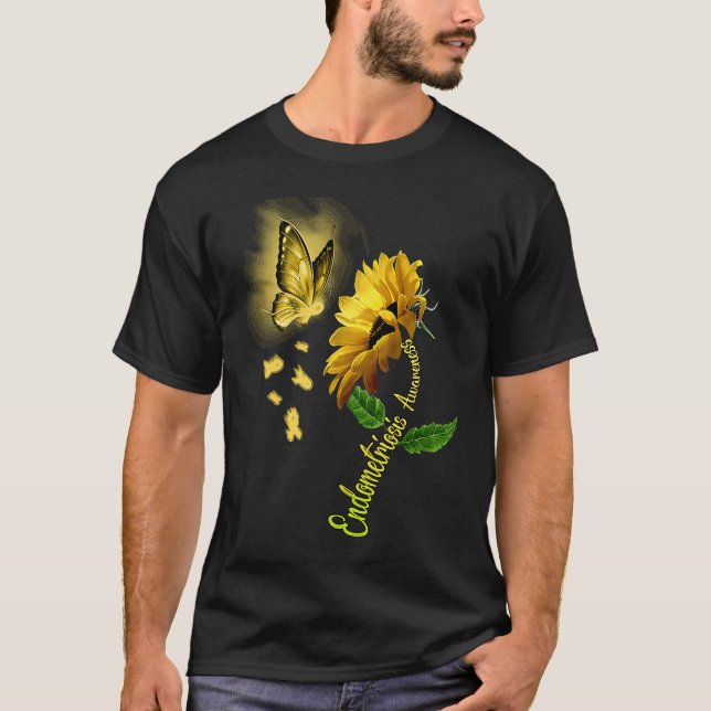 Butterfly Sunflower Endometriosis Awareness T-Shirt (Front)
