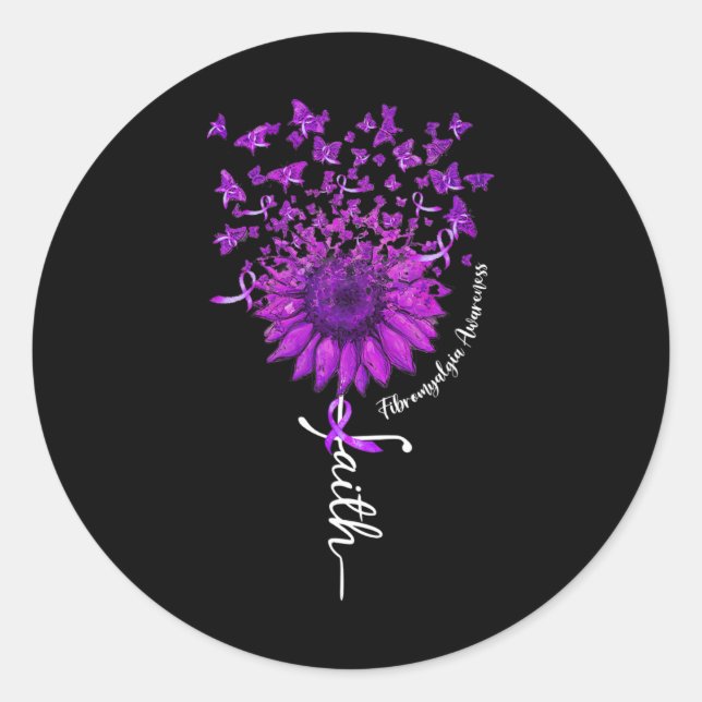 Butterfly Sunflower Fibromyalgia Awareness 1  Classic Round Sticker (Front)