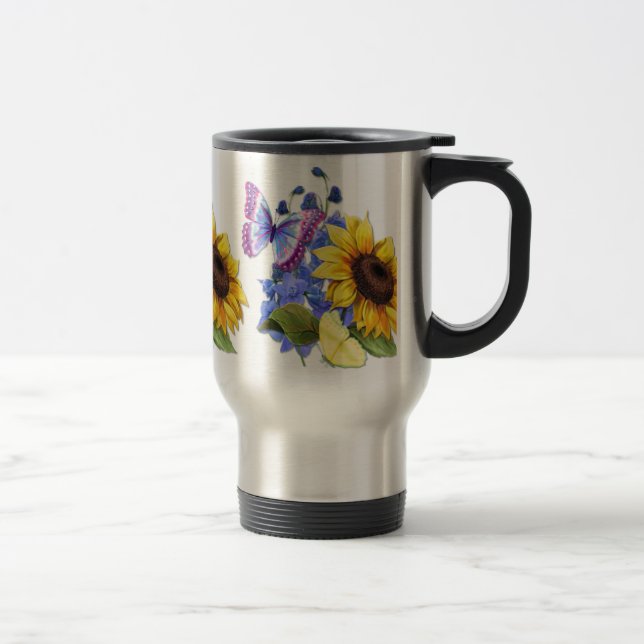 Butterfly Sunflower Garden Travel Mug (Right)