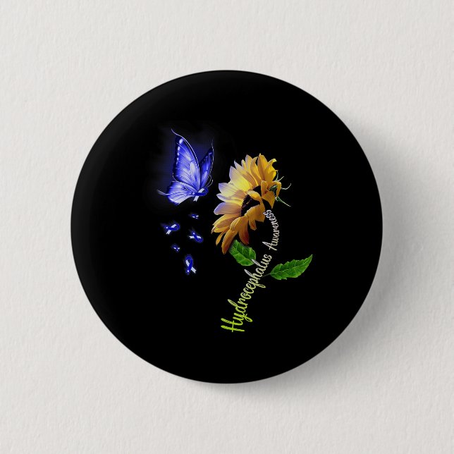 Butterfly Sunflower Hydrocephalus Awareness 2 Button (Front)