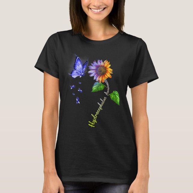Butterfly Sunflower Hydrocephalus Awareness  T-Shirt (Front)
