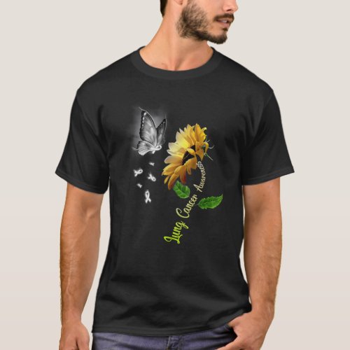 Butterfly Sunflower Lung Cancer Awareness T_Shirt