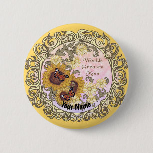 Butterfly Sunflower Mom  Button