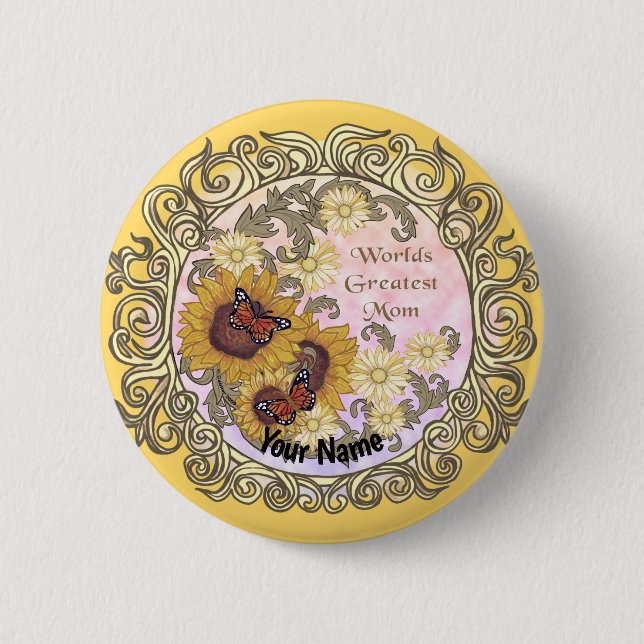 Butterfly Sunflower Mom  Button (Front)