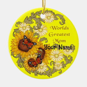 Butterfly Sunflower  Mom  Ceramic Ornament