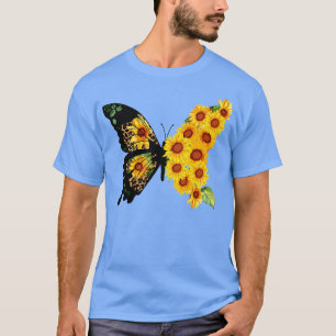 Butterfly Sunflower Retro Vintage Hippie Design T-Shirt
