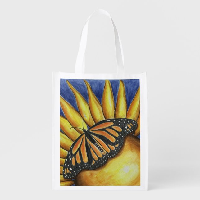 Butterfly Sunflower Reusable Grocery Bag Tote Gift (Front)