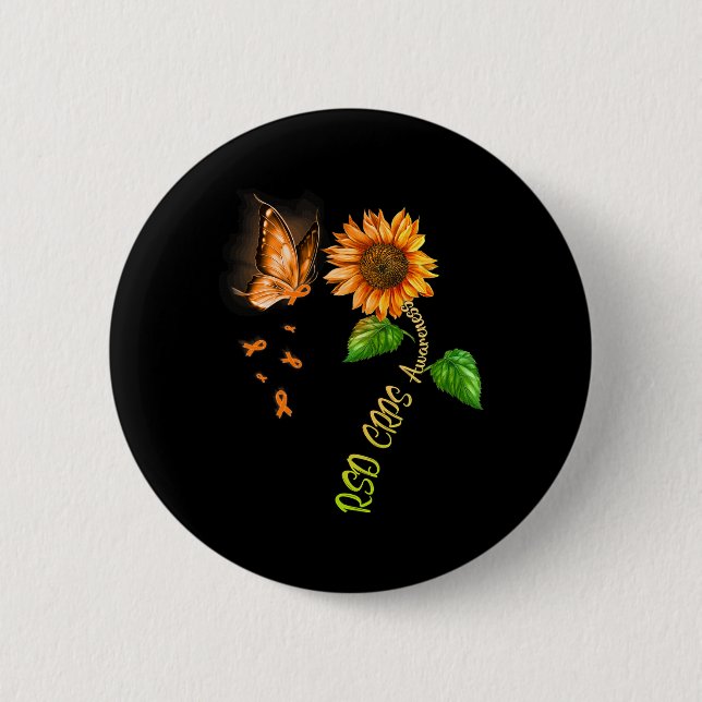 Butterfly Sunflower Rsd Crps Awareness  Button (Front)