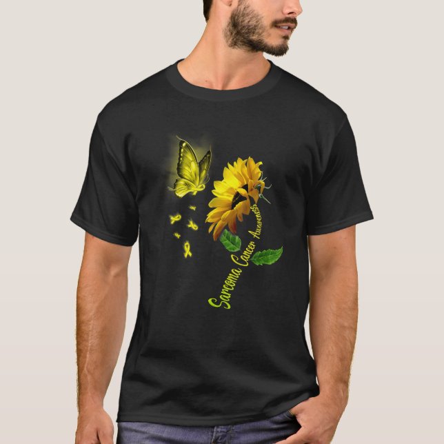 Butterfly Sunflower Sarcoma Cancer Awareness T-Shirt (Front)