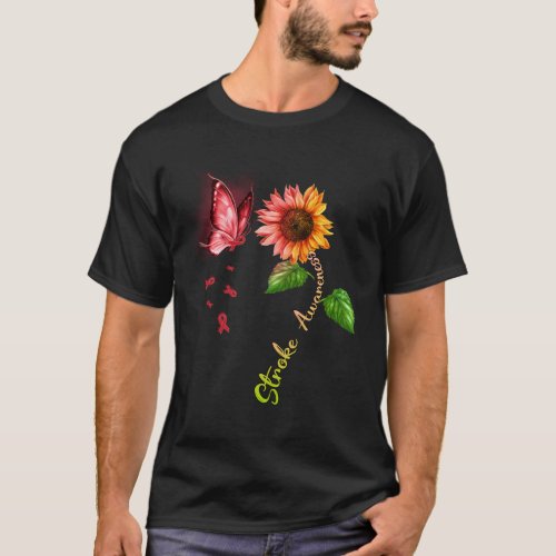 Butterfly Sunflower Stroke Awareness T_Shirt