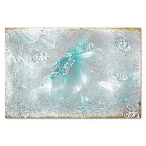 Butterfly Sunflower Teal Vintage Antique Tissue Paper