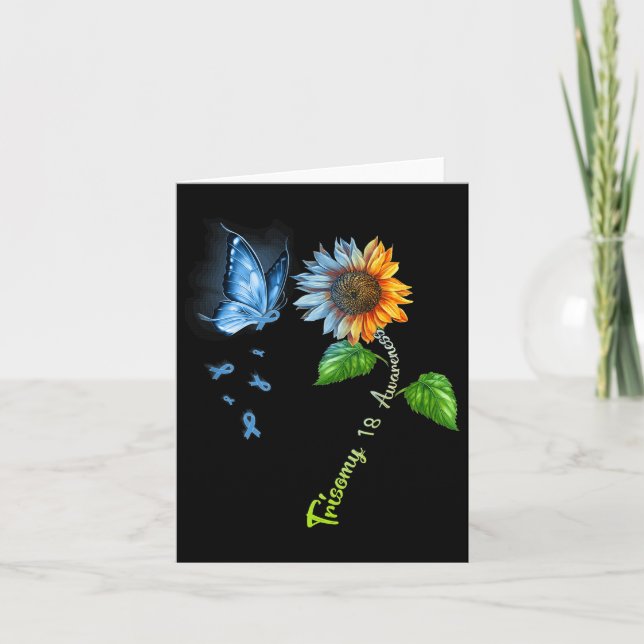 Butterfly Sunflower Trisomy 18 Awareness  Card (Front)