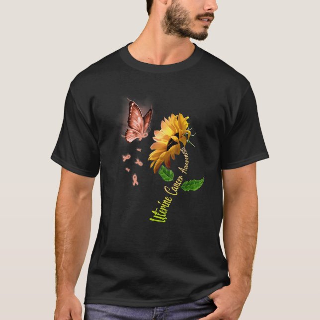 Butterfly Sunflower Uterine Cancer Awareness T-Shirt (Front)