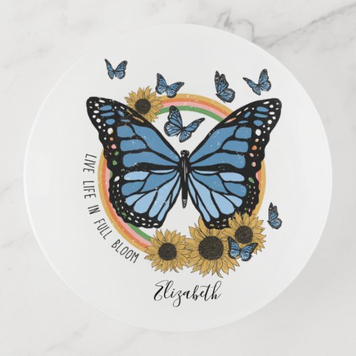 Butterfly Sunflowers Bridesmaid Gift For Her Trinket Tray