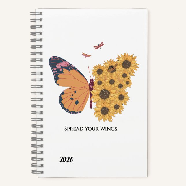 Butterfly & Sunflowers Spiral Notebook  (Front)