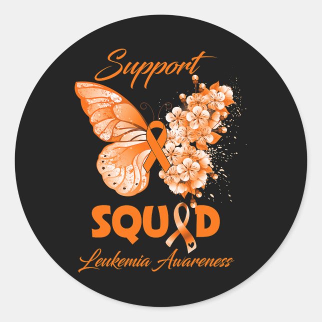 Butterfly Support Squad Leukemia Awareness  Classic Round Sticker (Front)