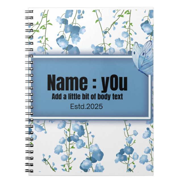 butterfly surrounded by blue shrubs notebook (Front)