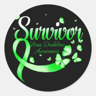 Butterfly Survivor Brain Disabilities Awareness Classic Round Sticker