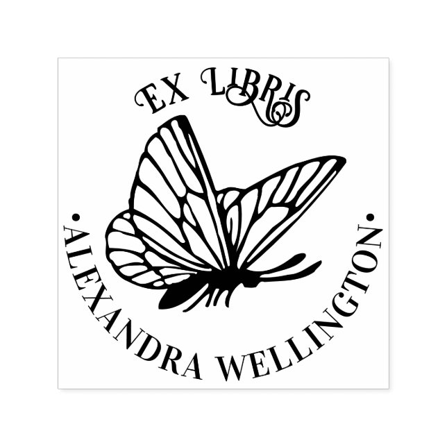 Butterfly SV Ex Libris Library Book Name Round Self-inking Stamp (Design)