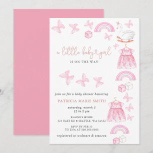 Butterfly Swan Princess Pink Girl Baby Shower Invitation