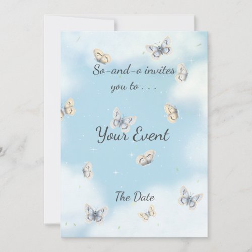 Butterfly Swarm in Dreamy Blue Sky Custom Invitation