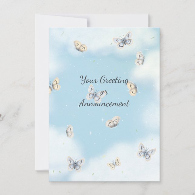 Butterfly Swarm in Dreamy Blue Sky Custom Note Card (Front)