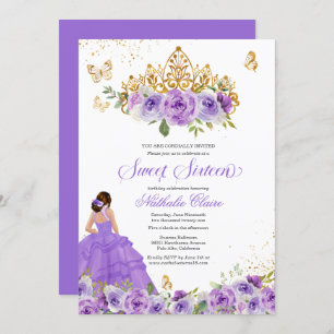 Butterfly Sweet 16 + Purple Watercolor Flowers Inv Invitation