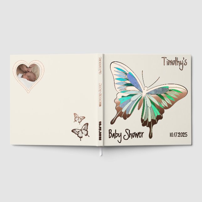 Butterfly Sweet Palette Baby Shower Rose Gold Foil Guest Book (Full)