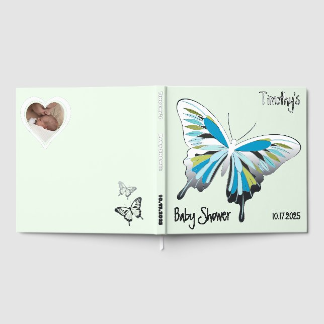 Butterfly Sweet Palette Baby Shower silver foil Foil Guest Book (Full)