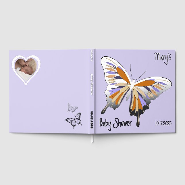 Butterfly Sweet Palette Baby Shower Silver Foil  Foil Guest Book (Full)