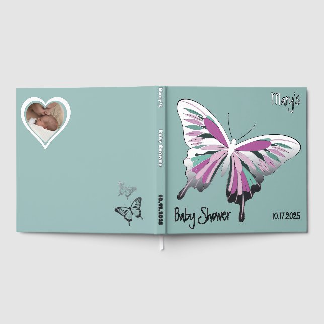 Butterfly Sweet Palette Baby Shower Silver Foil  Foil Guest Book (Full)