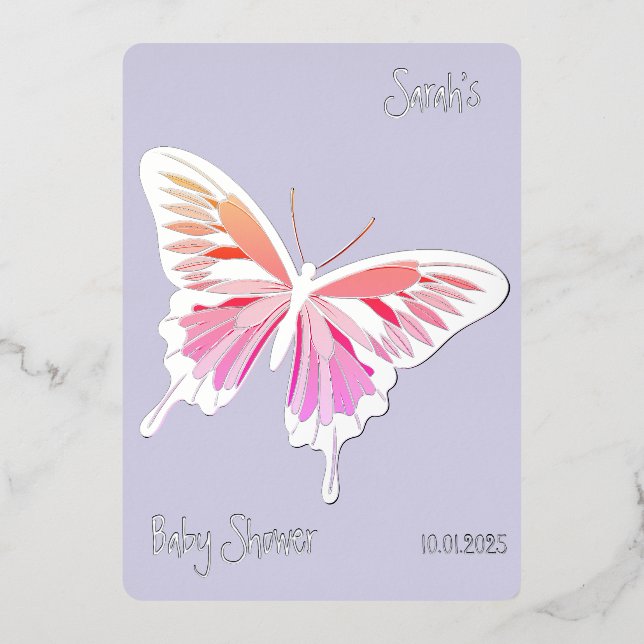 Butterfly Sweet Palette Baby Shower silver  Foil Invitation (Front)