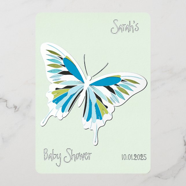 Butterfly Sweet Palette Baby Shower silver  Foil Invitation (Front)